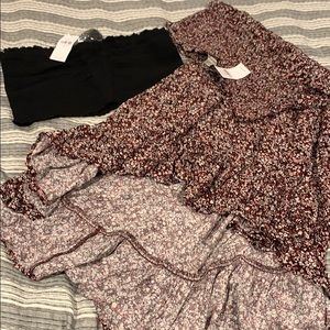 American eagle black tube top with floral Skirt